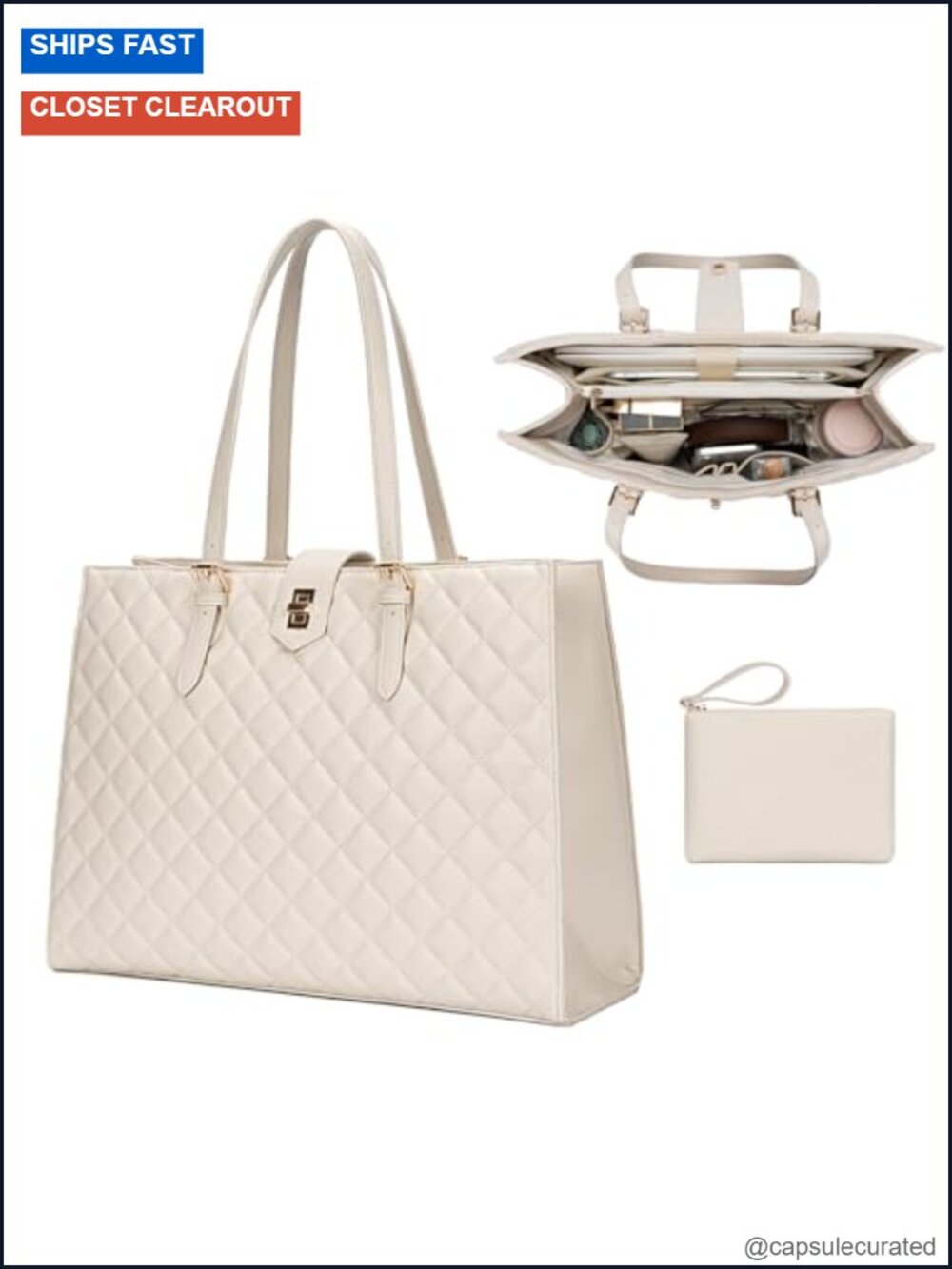Quilted Laptop Tote Bag with Compartment & Pockets for 13-14" Laptop